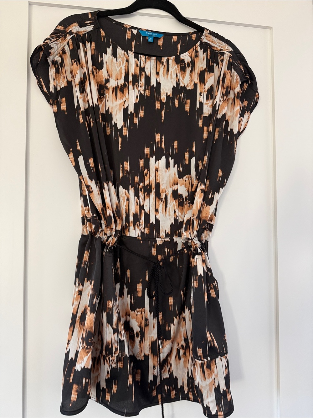 Derek Lam Satin Tie-Waist Dress in Black and Tan - M